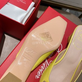 Roger Vivier Patent Leather Thick High Heeled Slippers For Women Yellow
