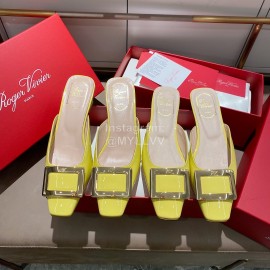 Roger Vivier Patent Leather Thick High Heeled Slippers For Women Yellow
