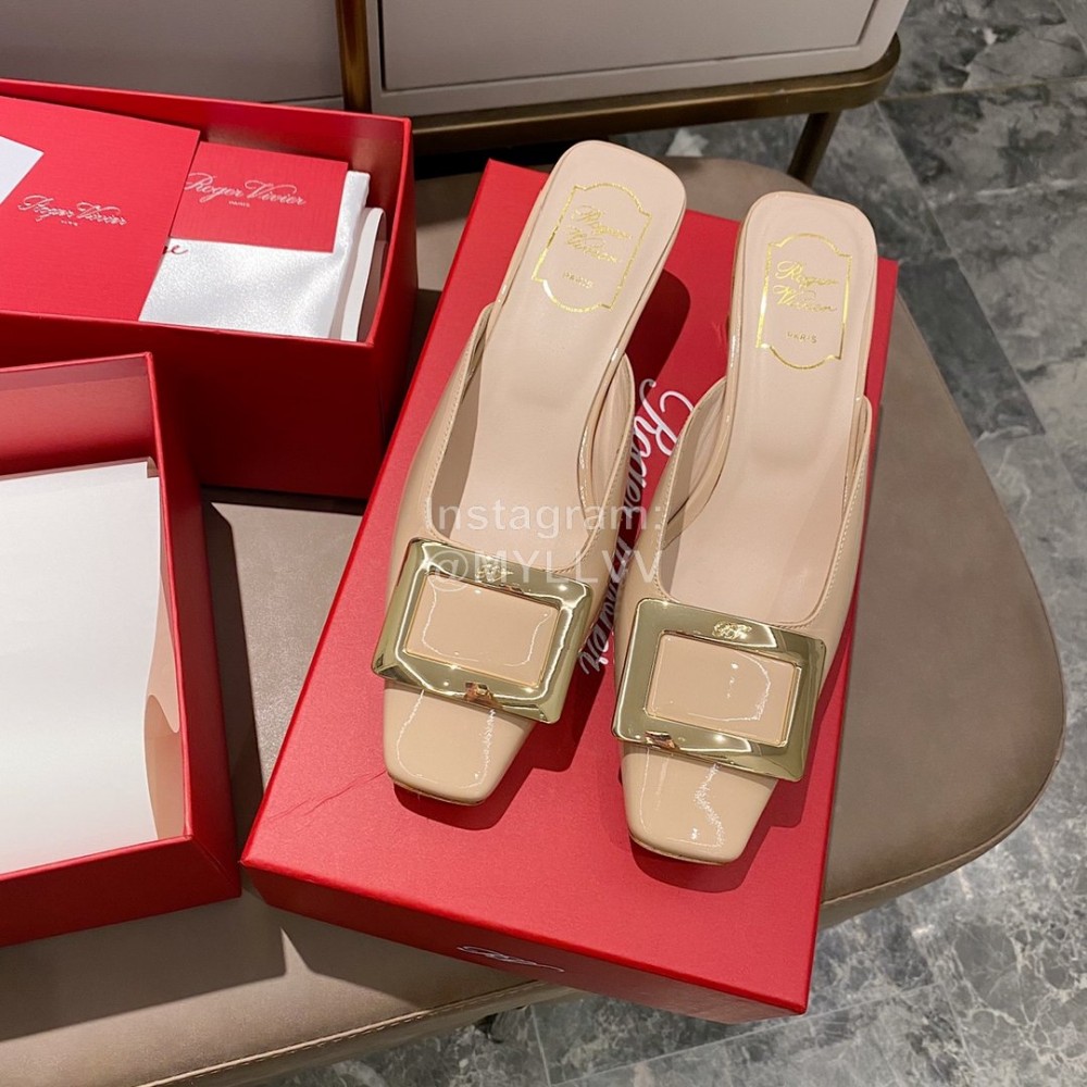 Roger Vivier Fashion Patent Leather Thick High Heeled Slippers For Women 