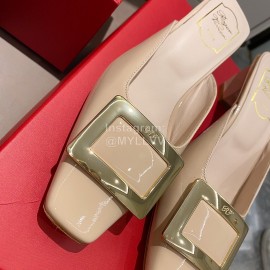 Roger Vivier Fashion Patent Leather Thick High Heeled Slippers For Women 