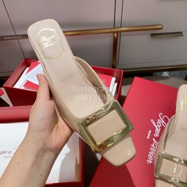 Roger Vivier Fashion Patent Leather Thick High Heeled Slippers For Women 