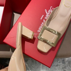 Roger Vivier Fashion Patent Leather Thick High Heeled Slippers For Women 