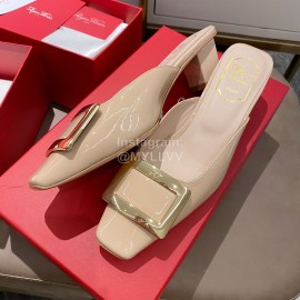 Roger Vivier Fashion Patent Leather Thick High Heeled Slippers For Women 