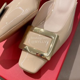 Roger Vivier Fashion Patent Leather Thick High Heeled Slippers For Women 