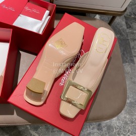 Roger Vivier Fashion Patent Leather Thick High Heeled Slippers For Women 