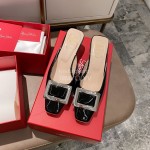 Roger Vivier Patent Leather Thick High Heeled Slippers For Women Black