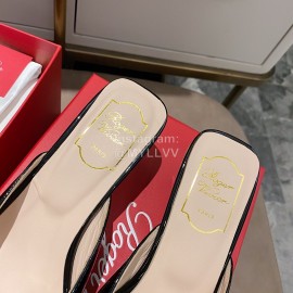 Roger Vivier Patent Leather Thick High Heeled Slippers For Women Black