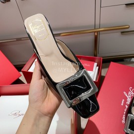 Roger Vivier Patent Leather Thick High Heeled Slippers For Women Black