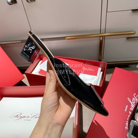 Roger Vivier Patent Leather Thick High Heeled Slippers For Women Black