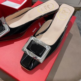 Roger Vivier Patent Leather Thick High Heeled Slippers For Women Black