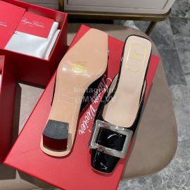 Roger Vivier Patent Leather Thick High Heeled Slippers For Women Black