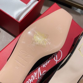 Roger Vivier Patent Leather Thick High Heeled Slippers For Women Black