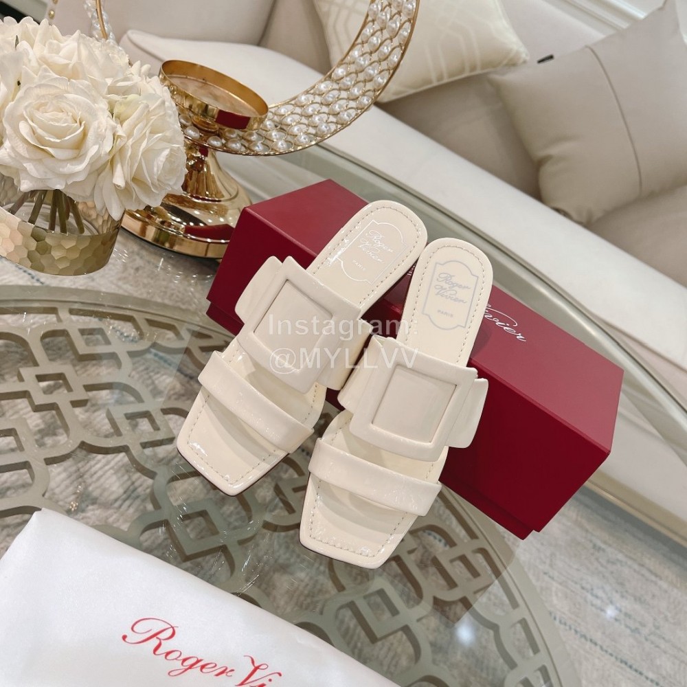 Roger Vivier Fashion Patent Leather Slippers For Women White