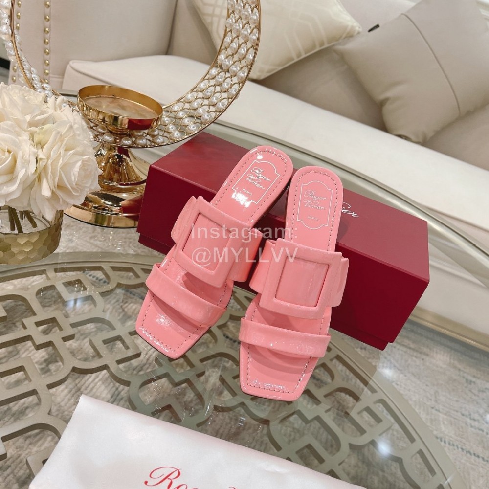 Roger Vivier Fashion Patent Leather Slippers For Women Pink
