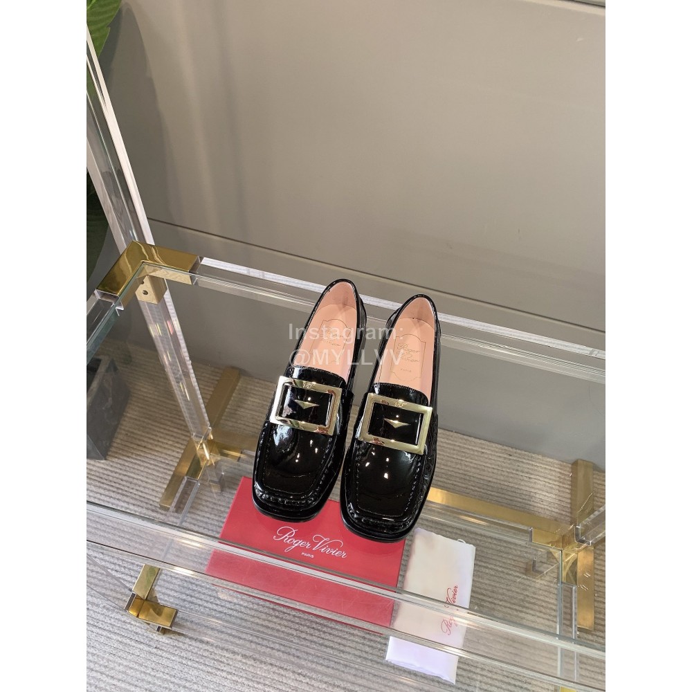 Roger Vivier Patent Cowhide Square Buckle Loafers For Women Black