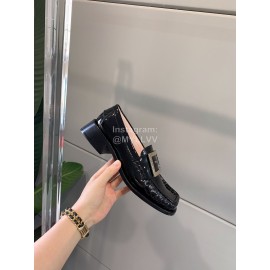 Roger Vivier Patent Cowhide Square Buckle Loafers For Women Black