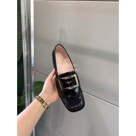 Roger Vivier Patent Cowhide Square Buckle Loafers For Women Black