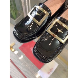 Roger Vivier Patent Cowhide Square Buckle Loafers For Women Black