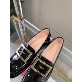 Roger Vivier Patent Cowhide Square Buckle Loafers For Women Black