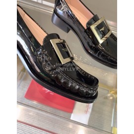 Roger Vivier Patent Cowhide Square Buckle Loafers For Women Black