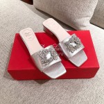 Roger Vivier Leather Diamond Thick High Heeled Slippers For Women Silver