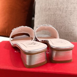 Roger Vivier Leather Diamond Thick High Heeled Slippers For Women Silver