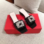 Roger Vivier Leather Diamond Thick High Heeled Slippers For Women Black