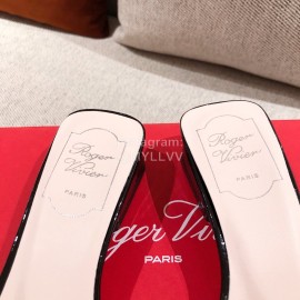 Roger Vivier Leather Diamond Thick High Heeled Slippers For Women Black