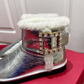 Roger Vivier Winter Wool Short Boots For Women Silver
