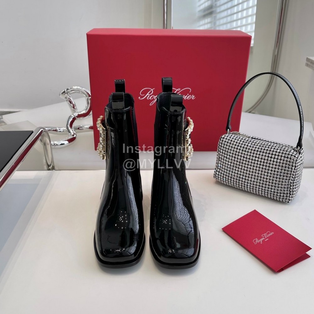 Roger Vivier Patent Leather Short Chelsea Boots For Women Black