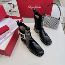 Roger Vivier Patent Leather Short Chelsea Boots For Women Black