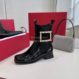 Roger Vivier Patent Leather Short Chelsea Boots For Women Black