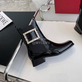 Roger Vivier Patent Leather Short Chelsea Boots For Women Black