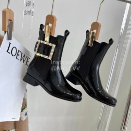 Roger Vivier Patent Leather Short Chelsea Boots For Women Black