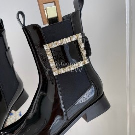 Roger Vivier Patent Leather Short Chelsea Boots For Women Black