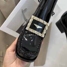 Roger Vivier Patent Leather Diamond Buckle Short Chelsea Boots For Women Black