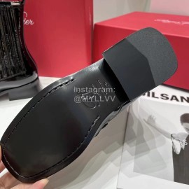 Roger Vivier Patent Leather Diamond Buckle Short Chelsea Boots For Women Black