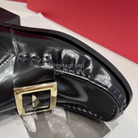 Roger Vivier Black Patent Leather Square Buckle Short Chelsea Boots For Women 