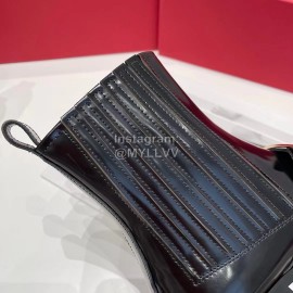 Roger Vivier Black Patent Leather Square Buckle Short Chelsea Boots For Women 