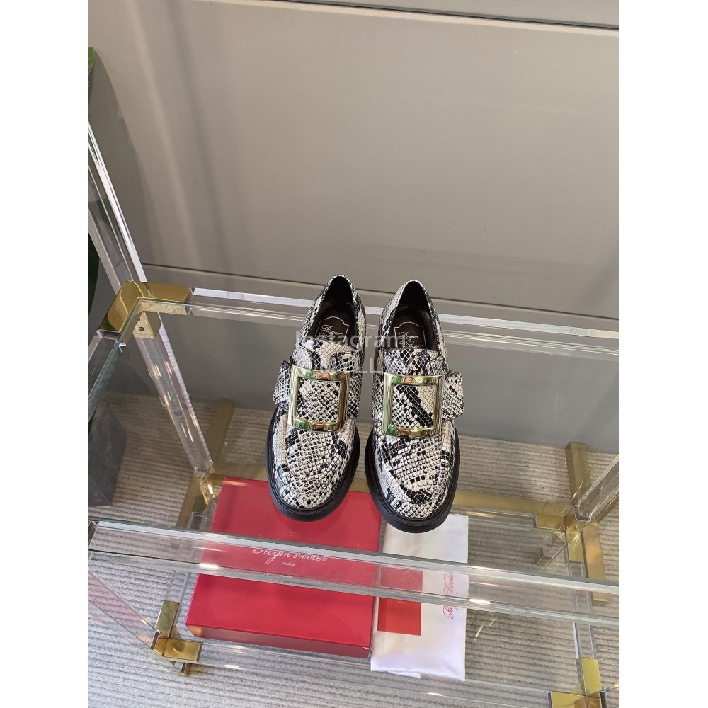 Roger Vivier Soft Cowhide Thick High Heeled Loafers For Women 