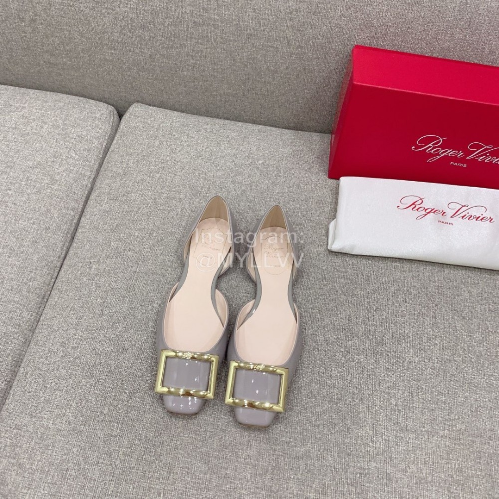 Roger Vivier Trompette Dorsay Cowhide Square Buckle Shoes For Women Blue