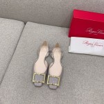 Roger Vivier Trompette Dorsay Cowhide Square Buckle Shoes For Women Blue