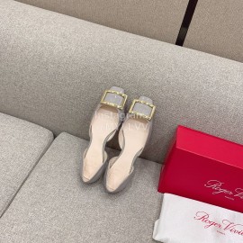 Roger Vivier Trompette Dorsay Cowhide Square Buckle Shoes For Women Blue