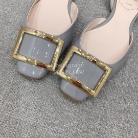 Roger Vivier Trompette Dorsay Cowhide Square Buckle Shoes For Women Blue