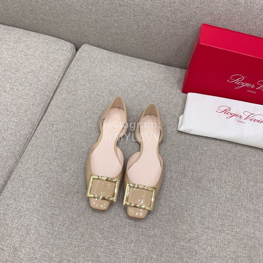 Roger Vivier Trompette Dorsay Cowhide Square Buckle Shoes For Women Apricot