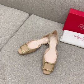 Roger Vivier Trompette Dorsay Cowhide Square Buckle Shoes For Women Apricot