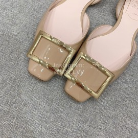 Roger Vivier Trompette Dorsay Cowhide Square Buckle Shoes For Women Apricot