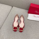Roger Vivier Trompette Dorsay Cowhide Square Buckle Shoes For Women Red