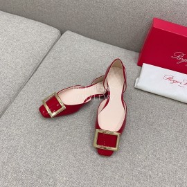 Roger Vivier Trompette Dorsay Cowhide Square Buckle Shoes For Women Red