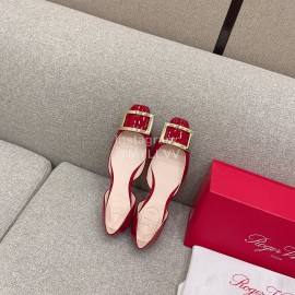 Roger Vivier Trompette Dorsay Cowhide Square Buckle Shoes For Women Red